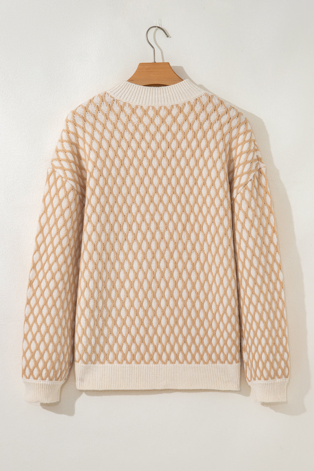 Smoke Gray Rhombus Textured Knit Mock Neck Sweater