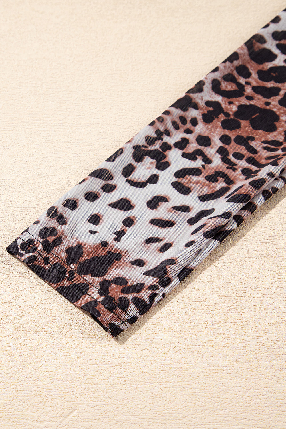 Brown Leopard Smocked Neck Mesh Bodysuit