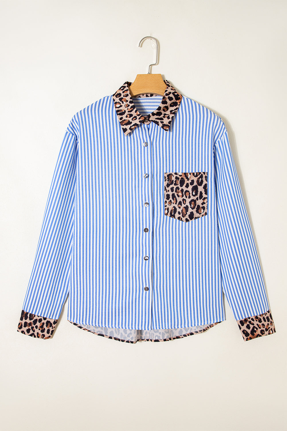 Leopard Print Patchwork Button Up Womens Shirt