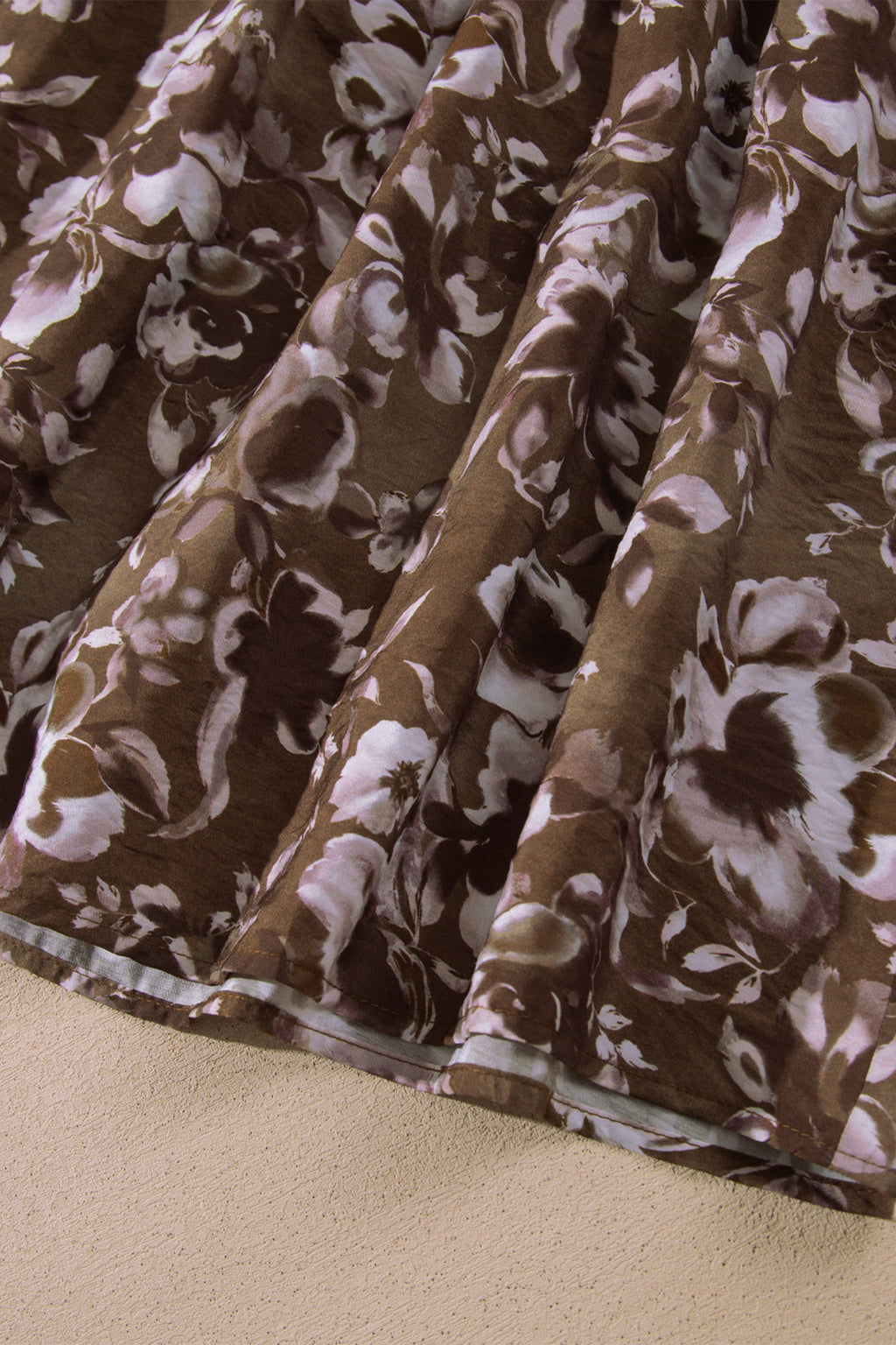 Brown Floral Print Square Neck Dress