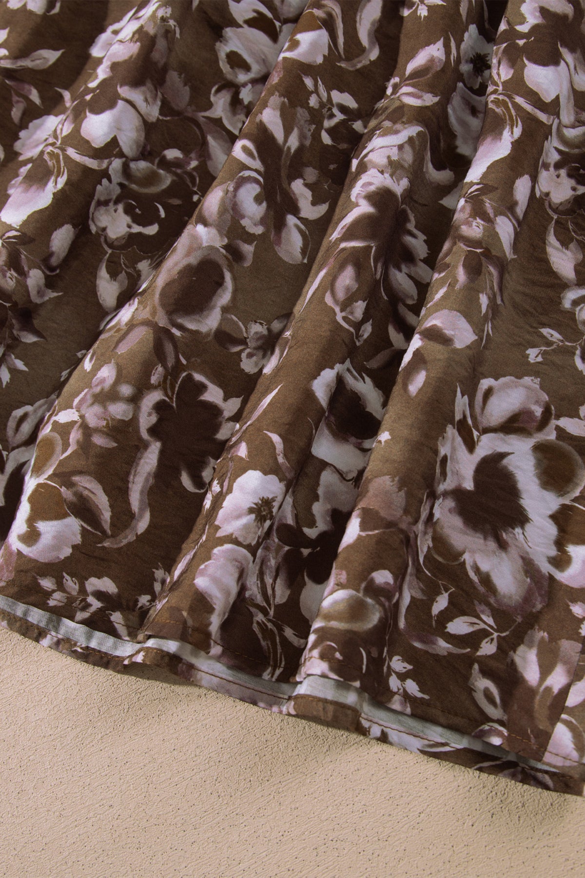 Brown Floral Print Square Neck Dress