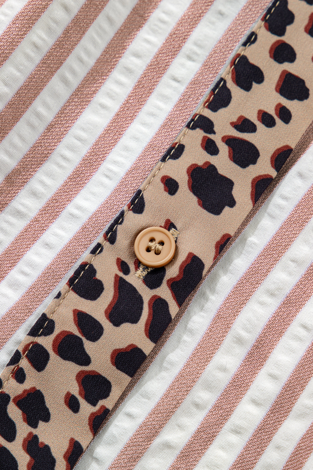 Blue Stripe Leopard Button Down Half Sleeve Shirt