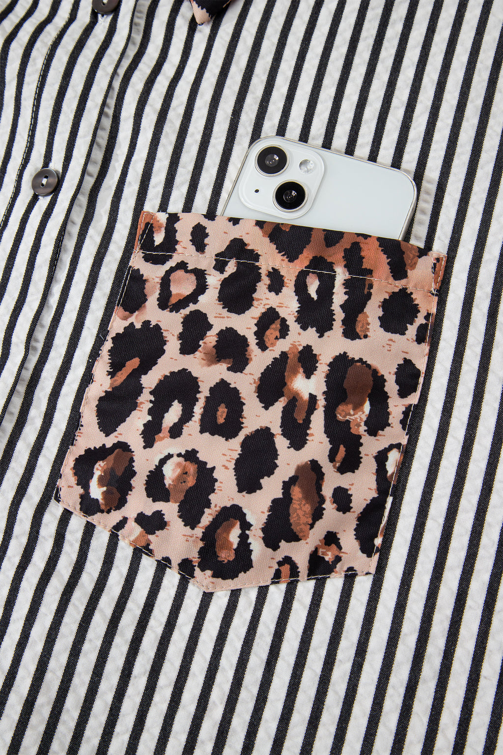 Leopard Print Patchwork Button Up Womens Shirt