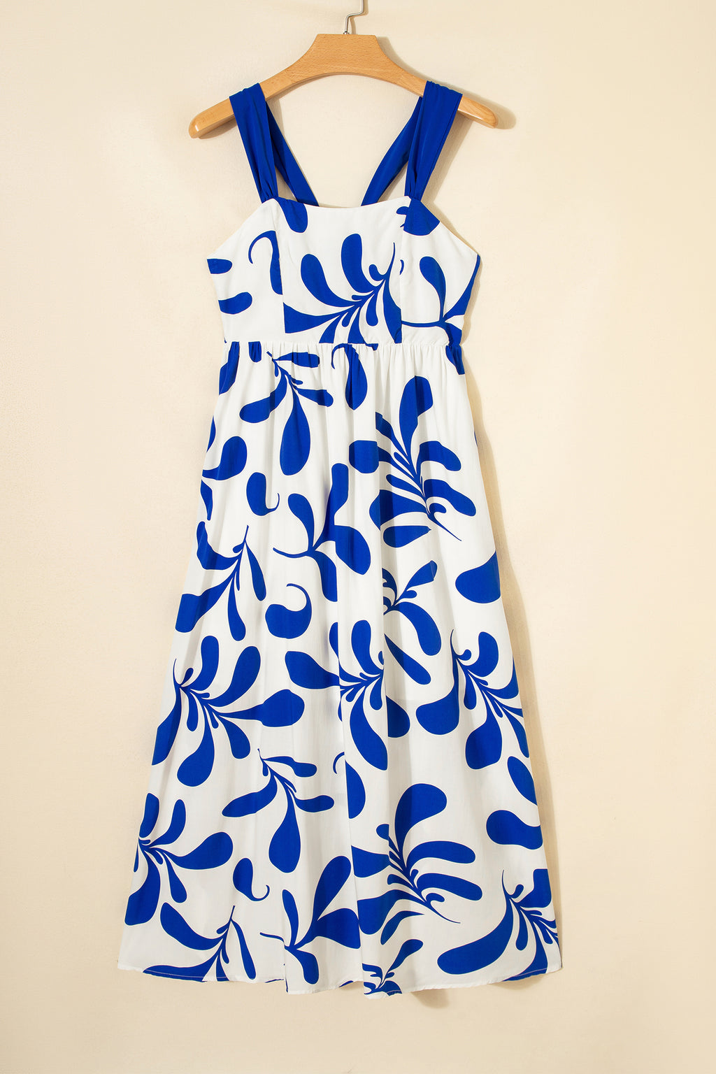 Blue Floral Print Crisscross Tie Back Sleeveless Dress
