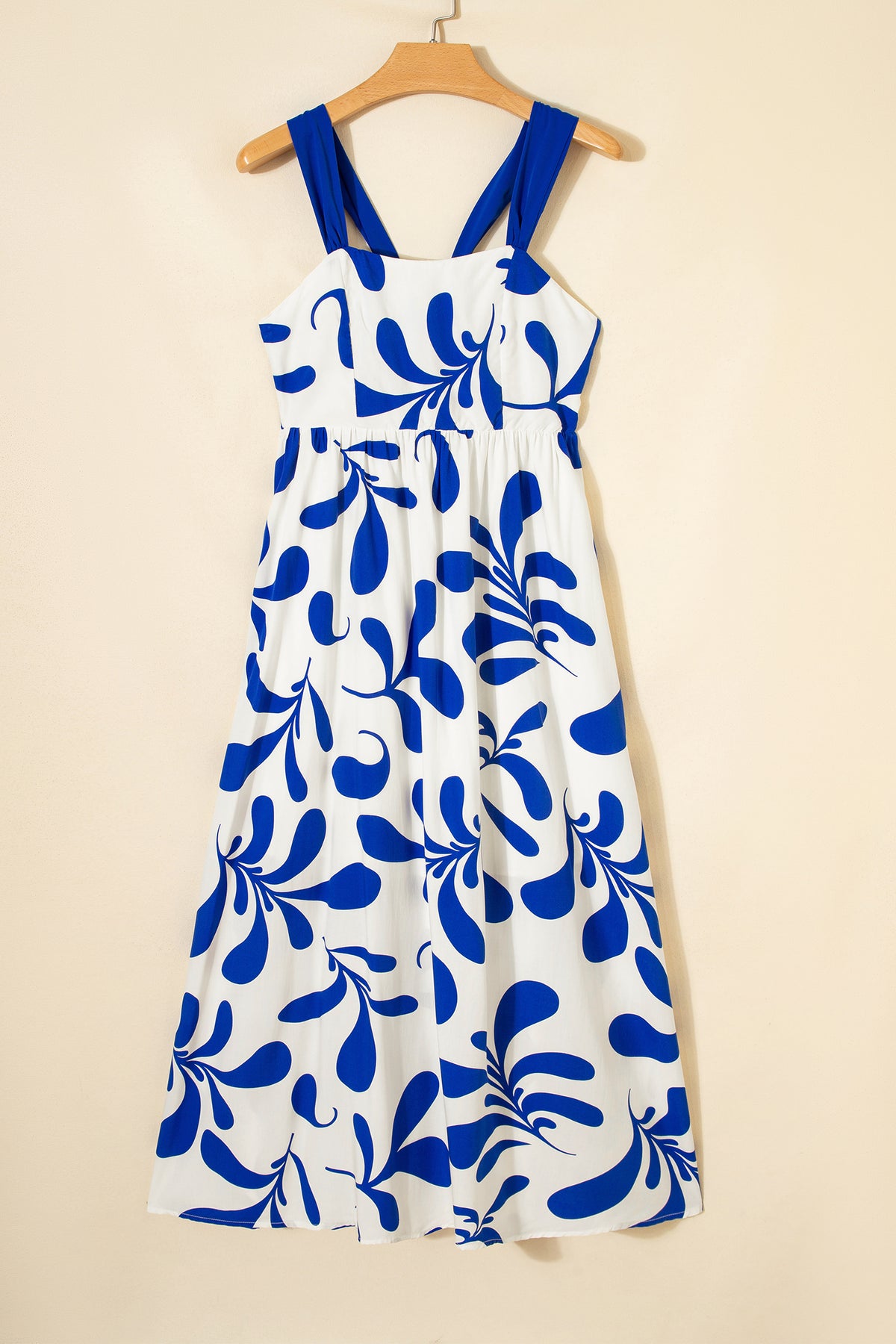 Blue Floral Print Crisscross Tie Back Sleeveless Dress