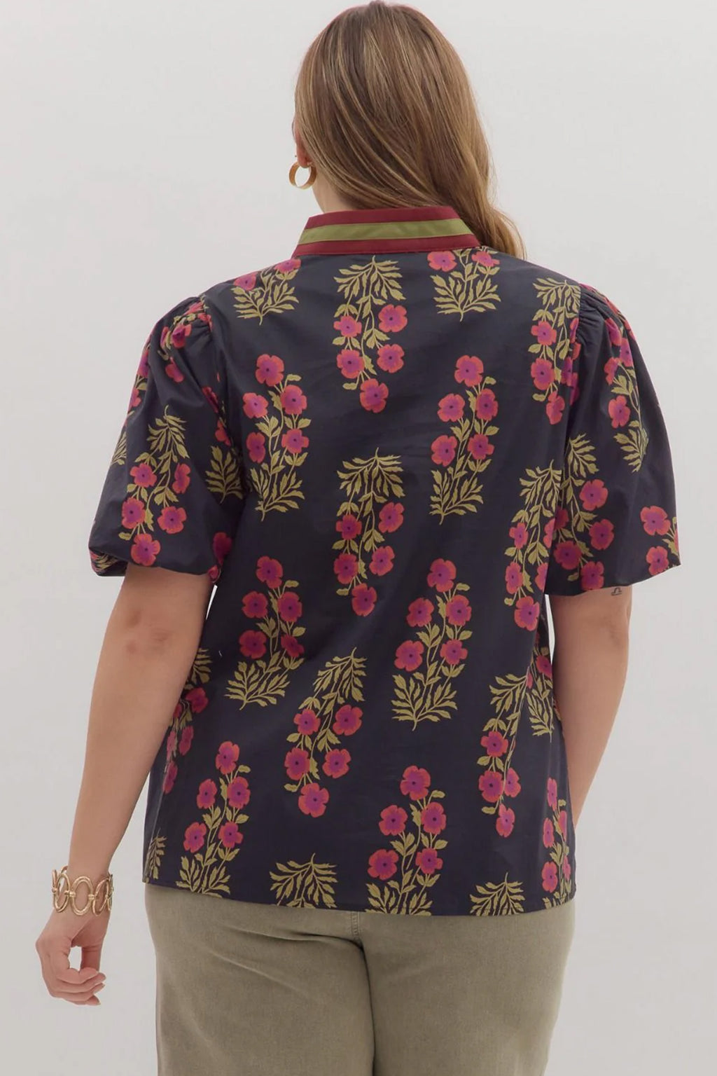 White Plus Size Floral Print Blouse