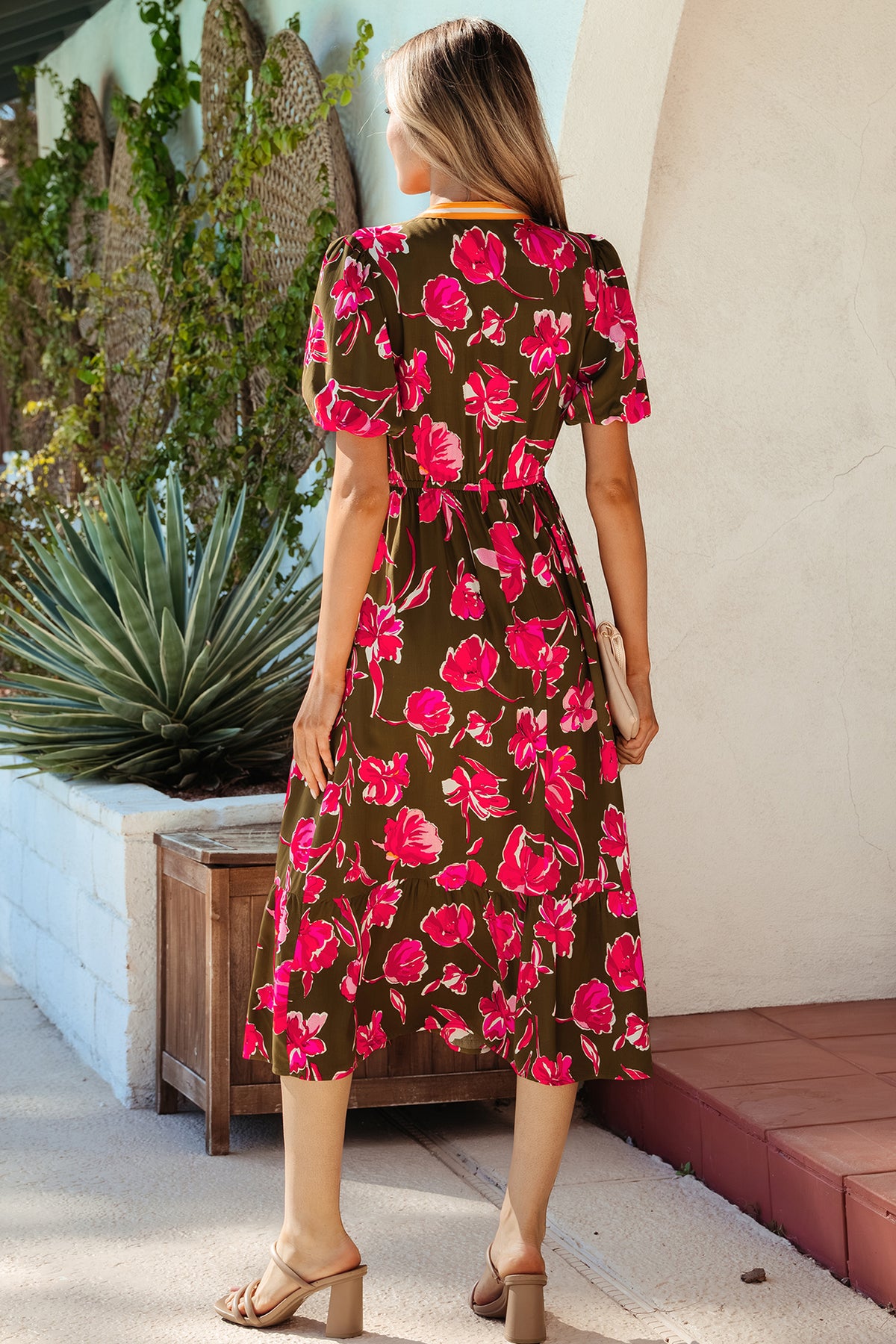 Floral Print Striped Ruffle Hem Maxi Dress