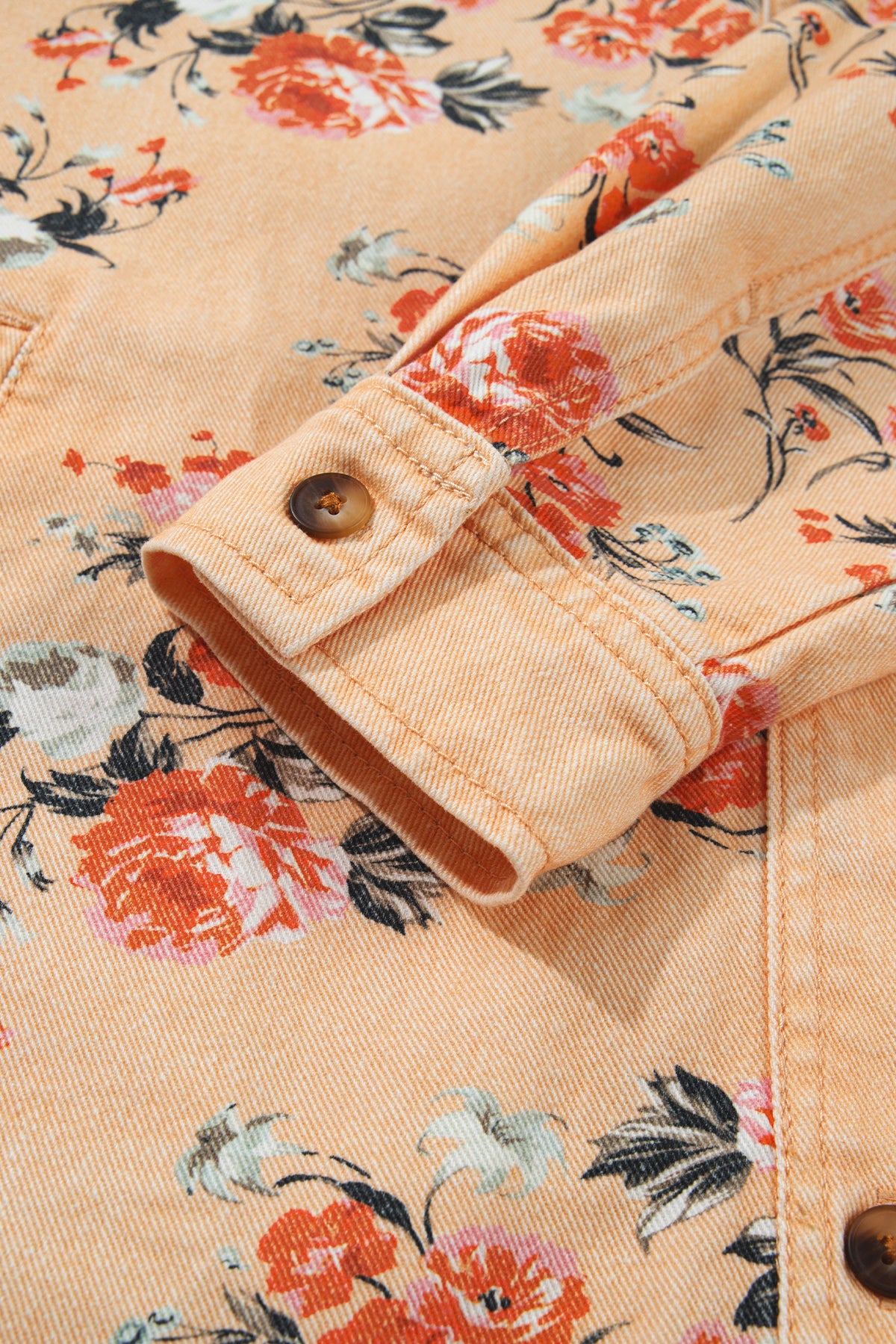 Floral Print Long Sleeve Denim Jacket Tunic Length