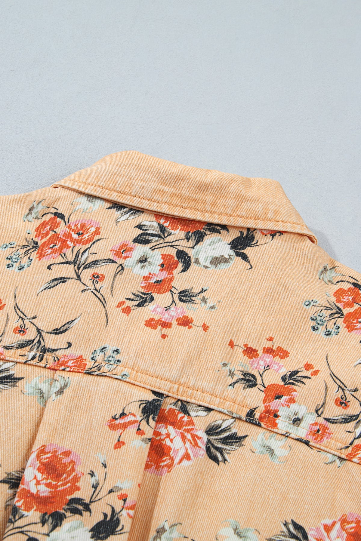 Floral Print Long Sleeve Denim Jacket Tunic Length