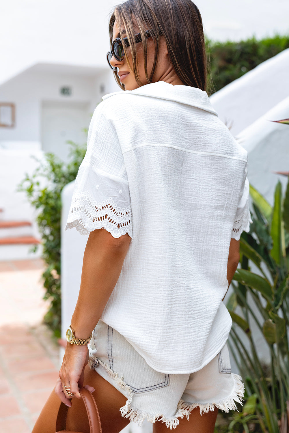 White Crinkled Lace Blouse
