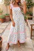 Multicolour Floral Print Knot Straps Maxi Dress