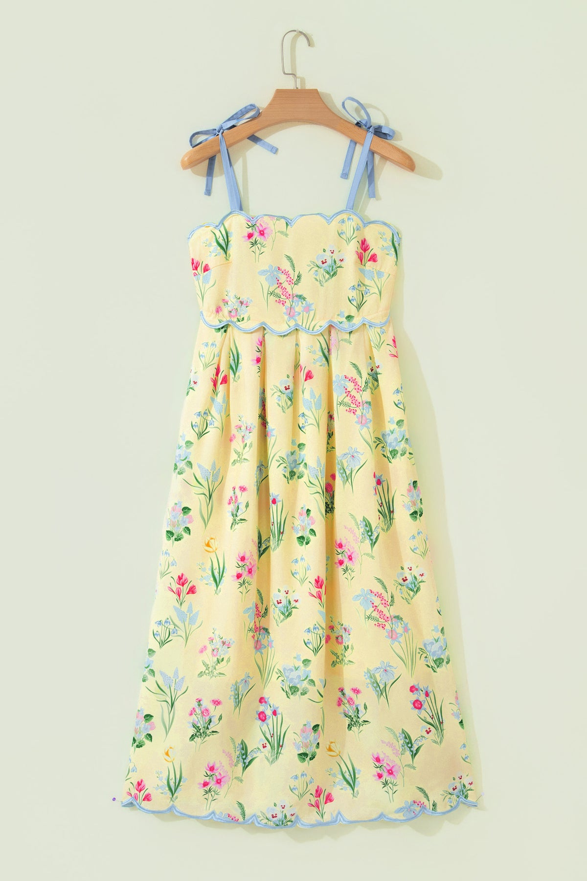 Floral Print Contrast Trim Self-tie Straps Dress
