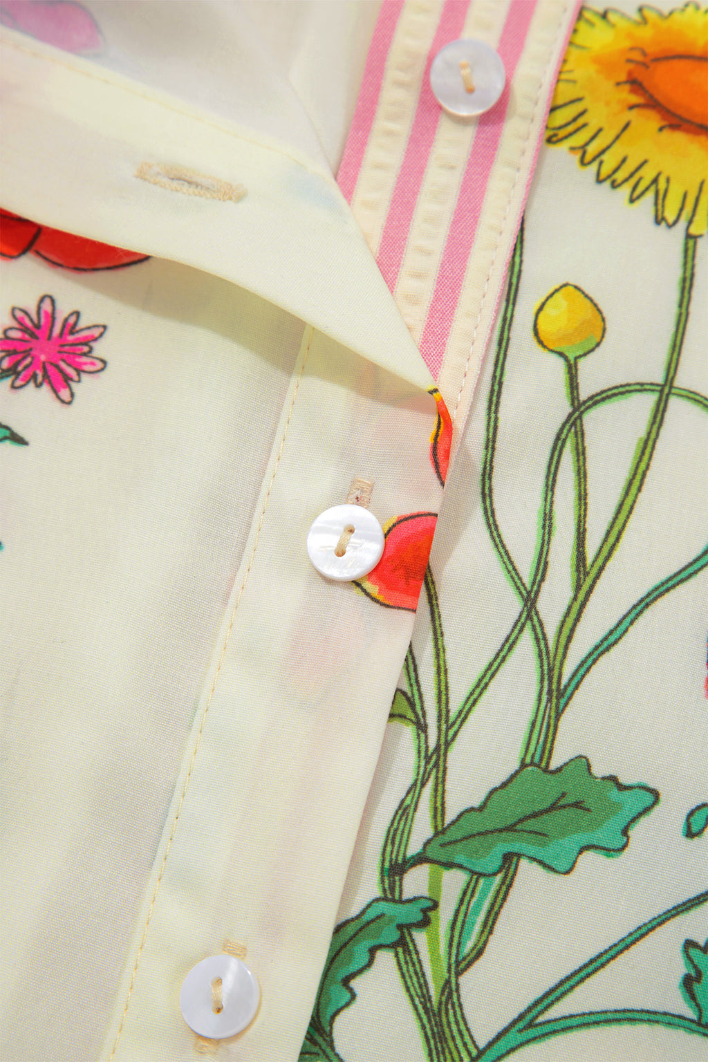 Beige Floral Striped Patchwork Ruffled Collar Shirt
