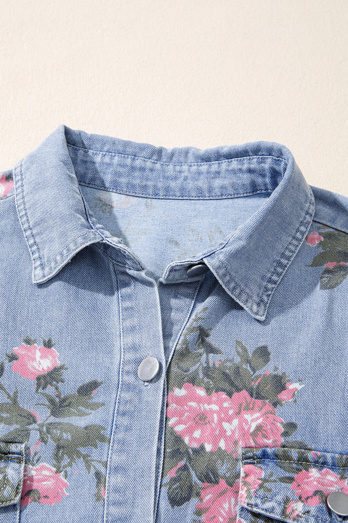 Denim Floral Print Button Down Shift Dress