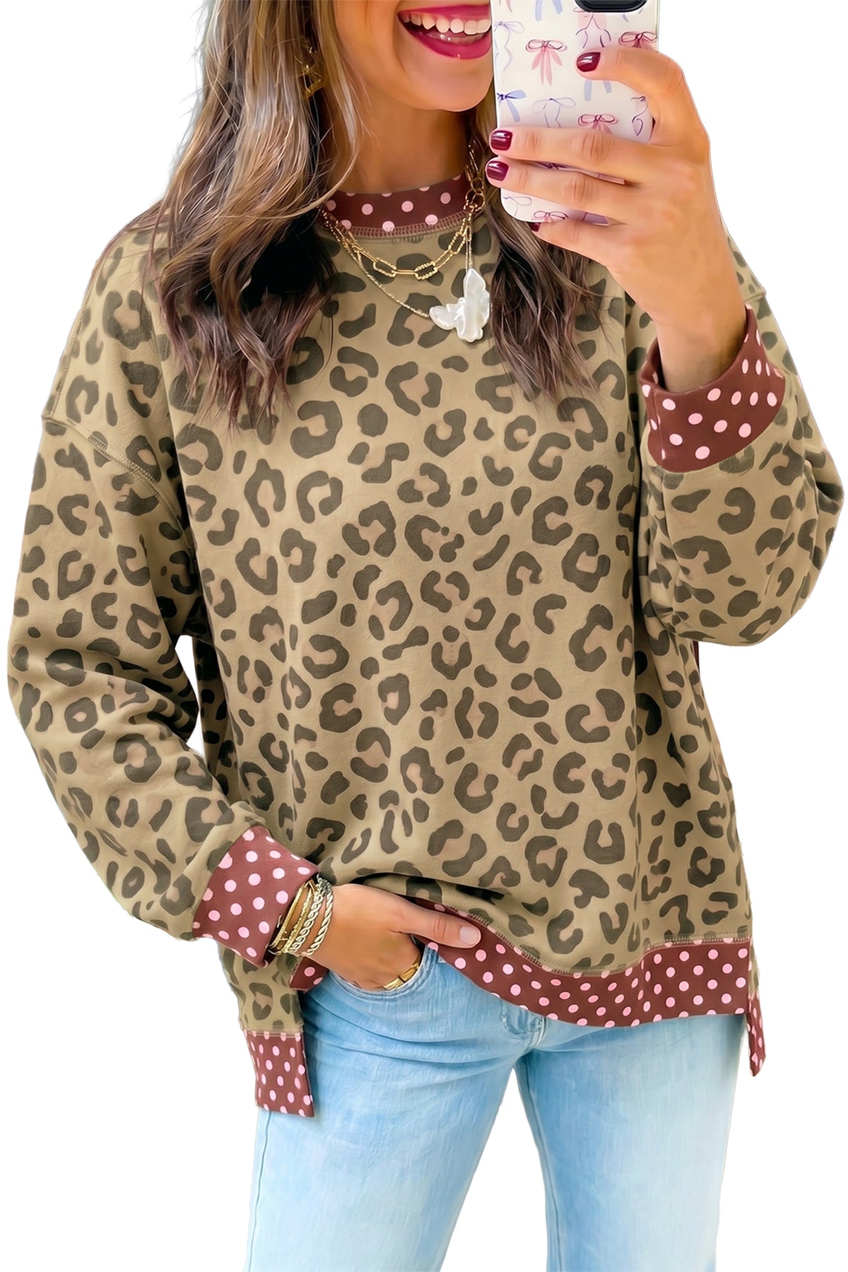 Leopard Polka Dot Long Sleeve Top