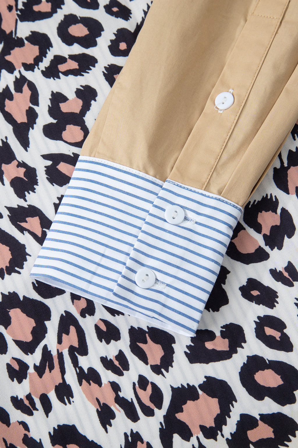 Sky Blue Stripe Leopard Patchwork Shirt