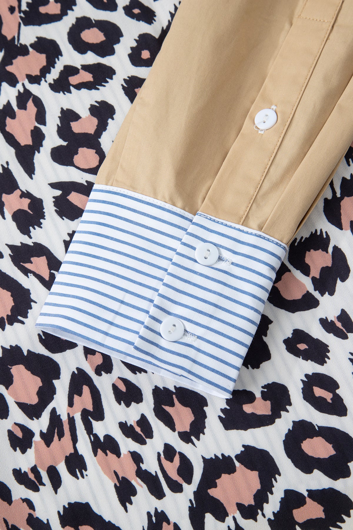 Sky Blue Stripe Leopard Patchwork Shirt