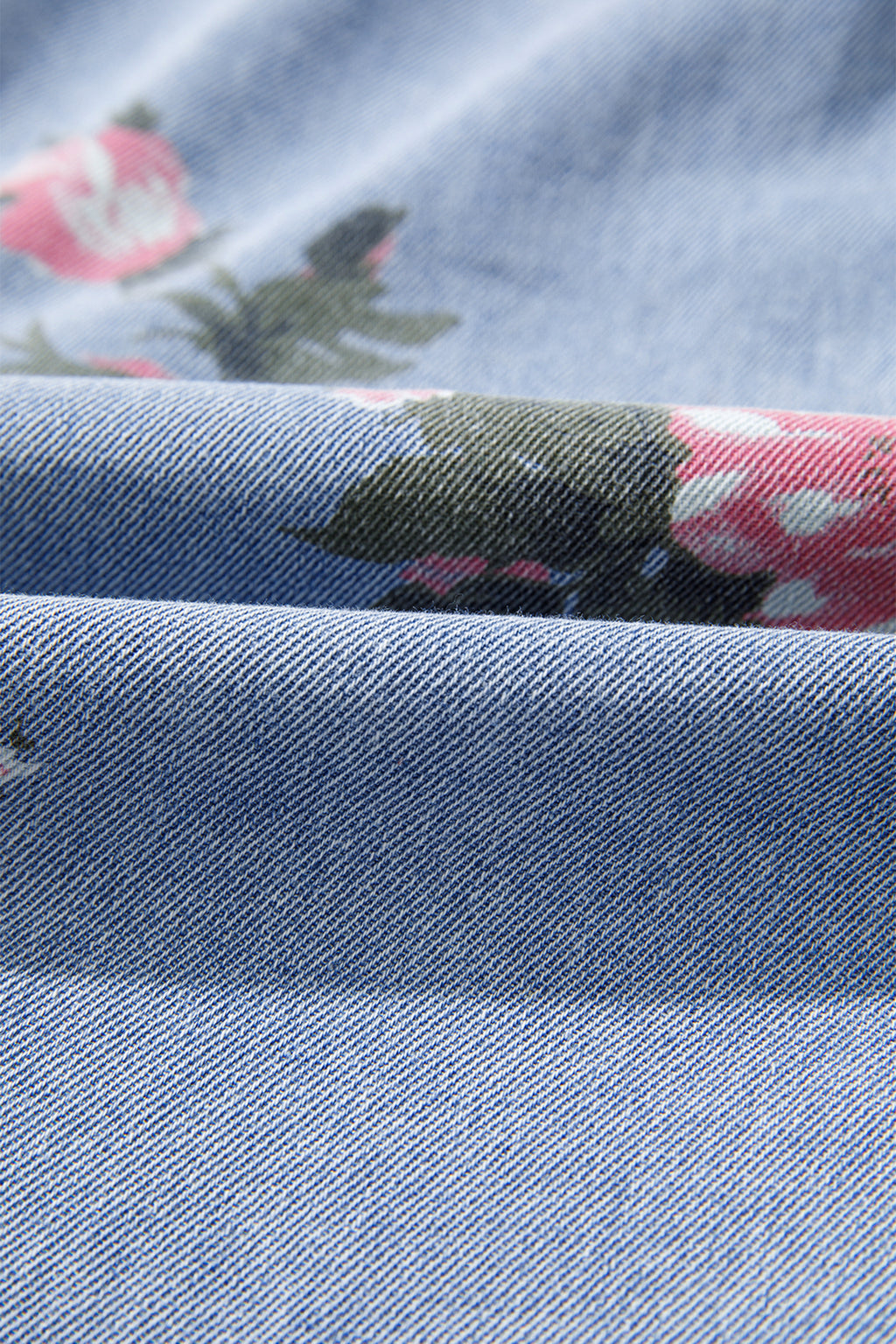 Denim Floral Print Button Down Shift Dress