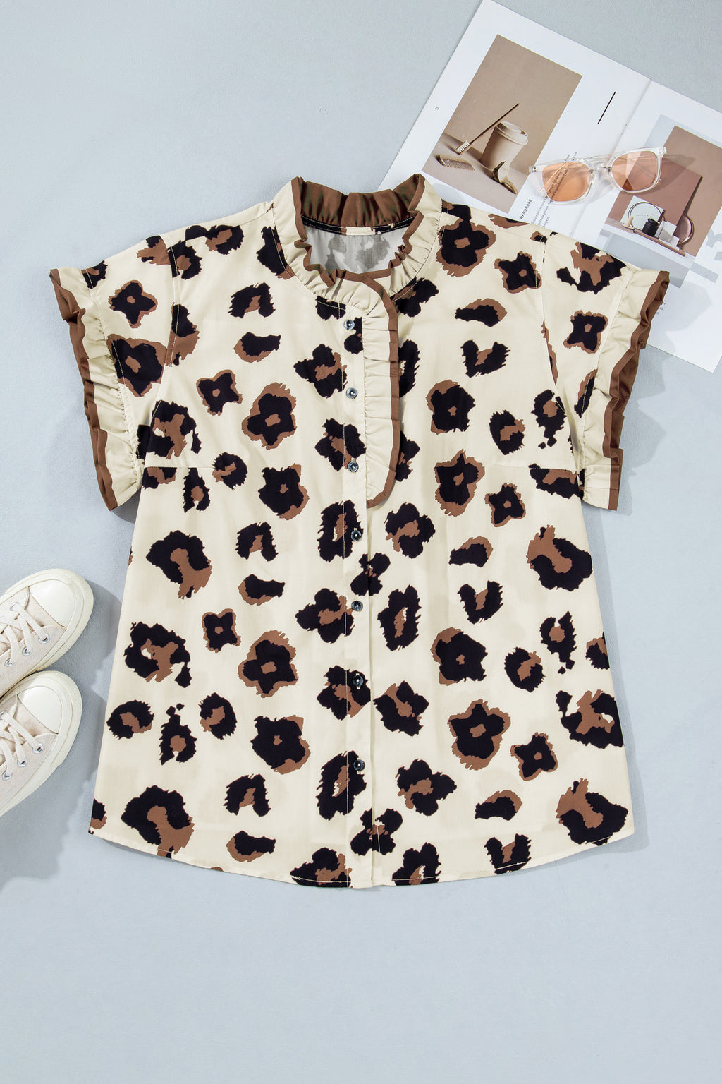 Khaki Plus Size Leopard Print Blouse
