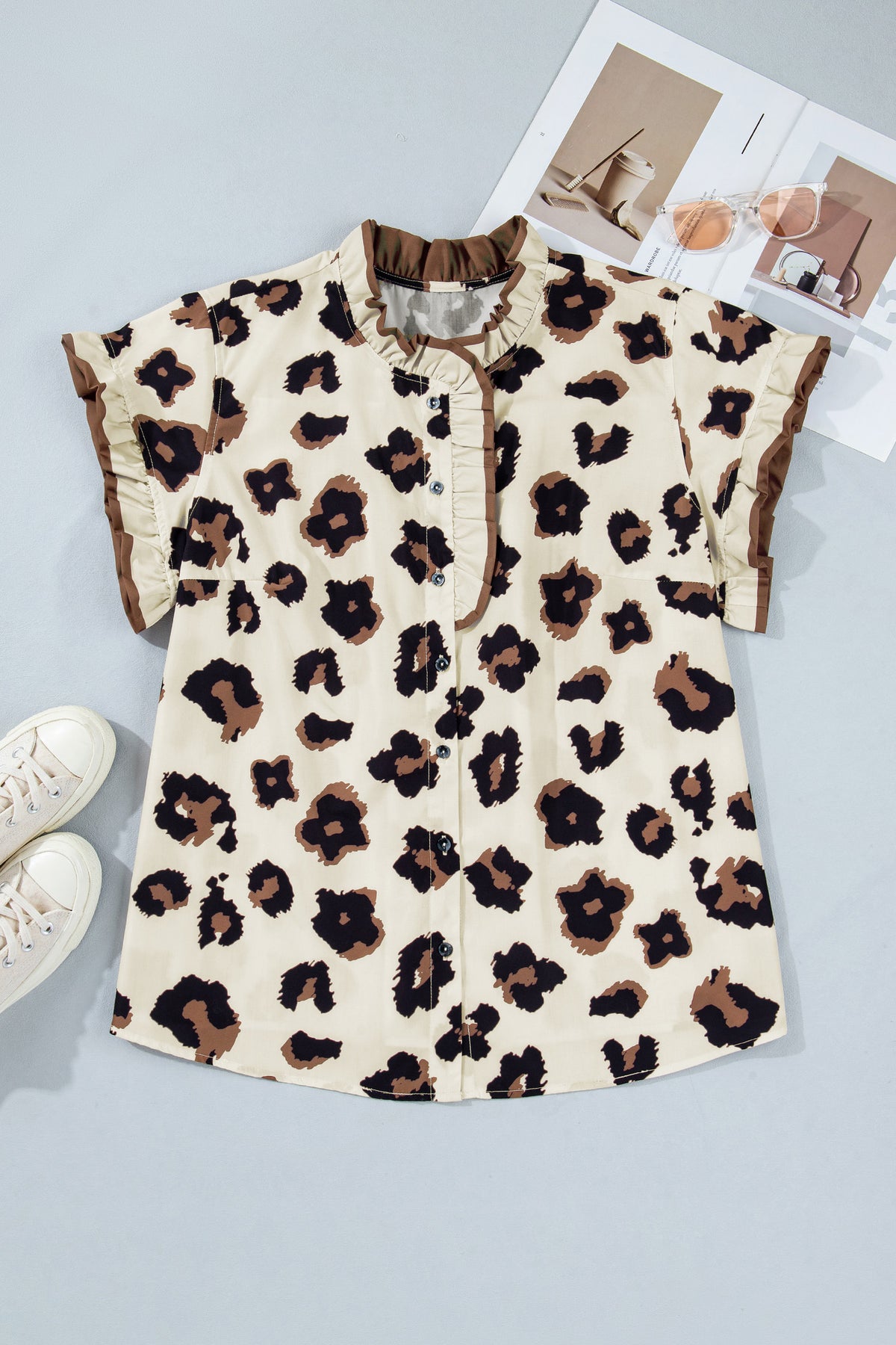 Khaki Plus Size Leopard Print Blouse