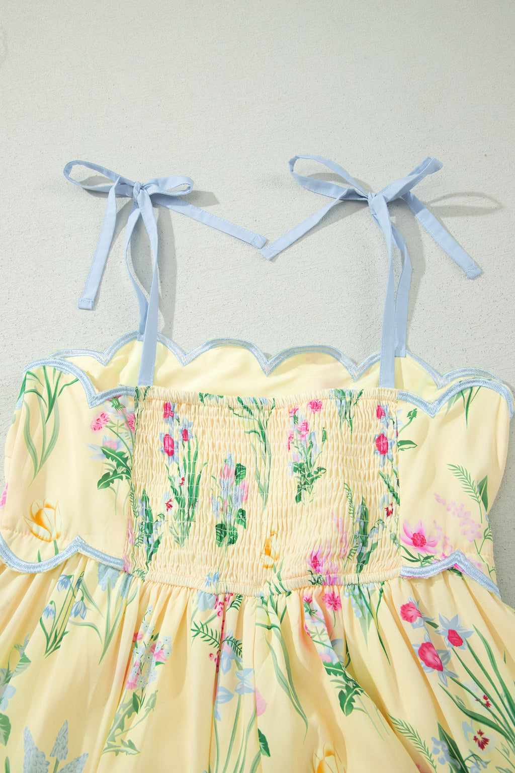 Floral Print Contrast Trim Self-tie Straps Dress