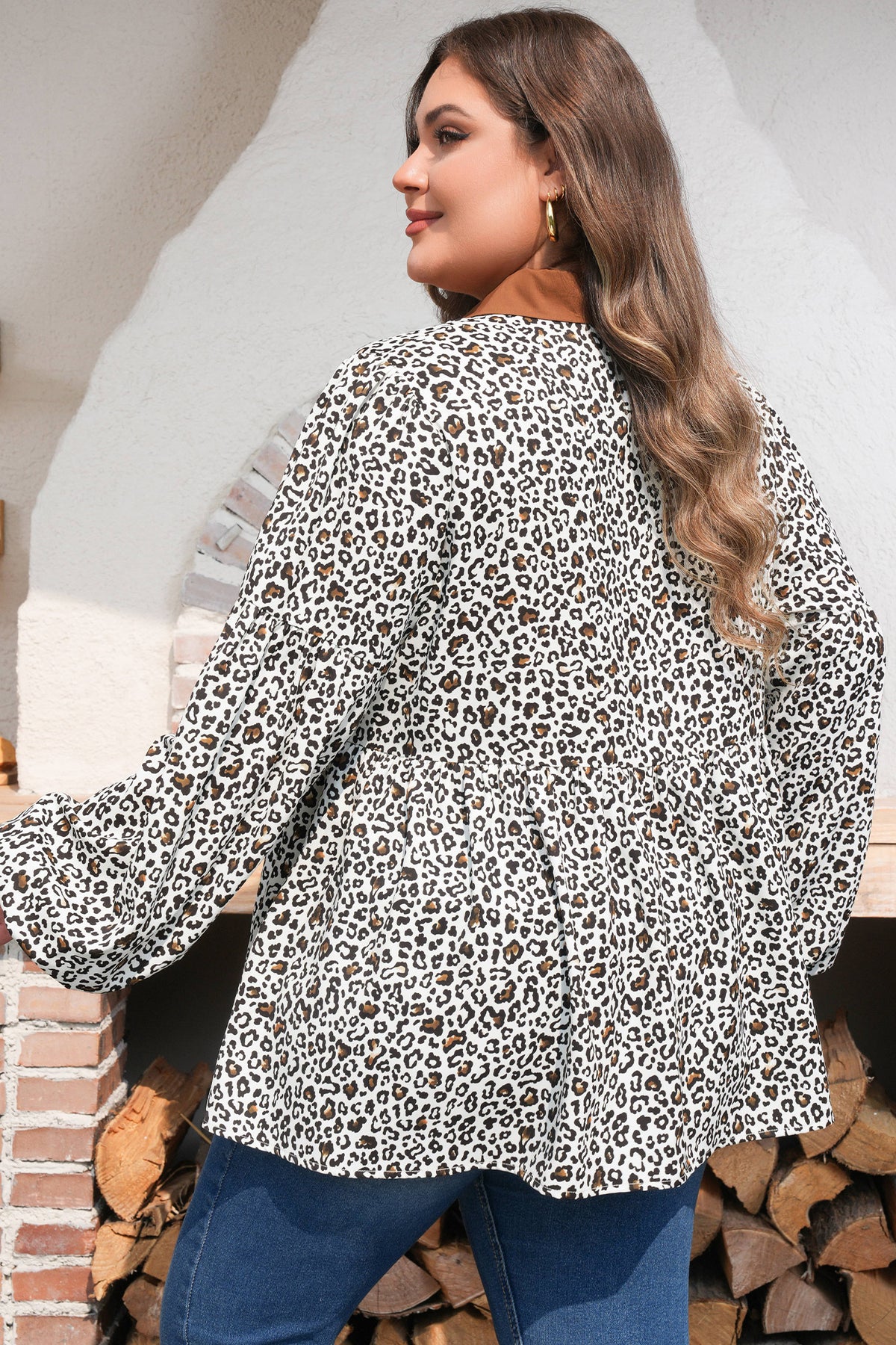 Khaki Plus Size leopard Print Blouse