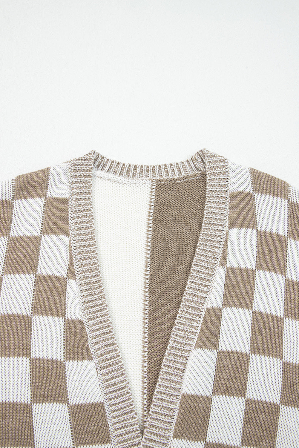 Checkered Open Front Drop Shoulder Cardigan