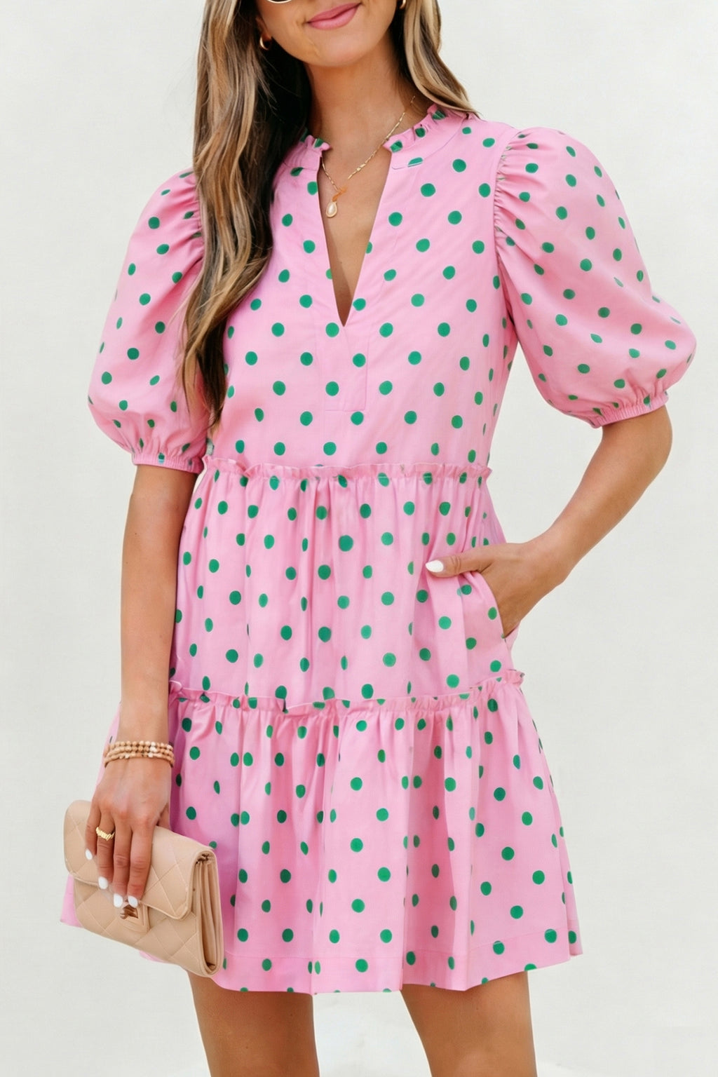 Pink Polka Dot Print Dress