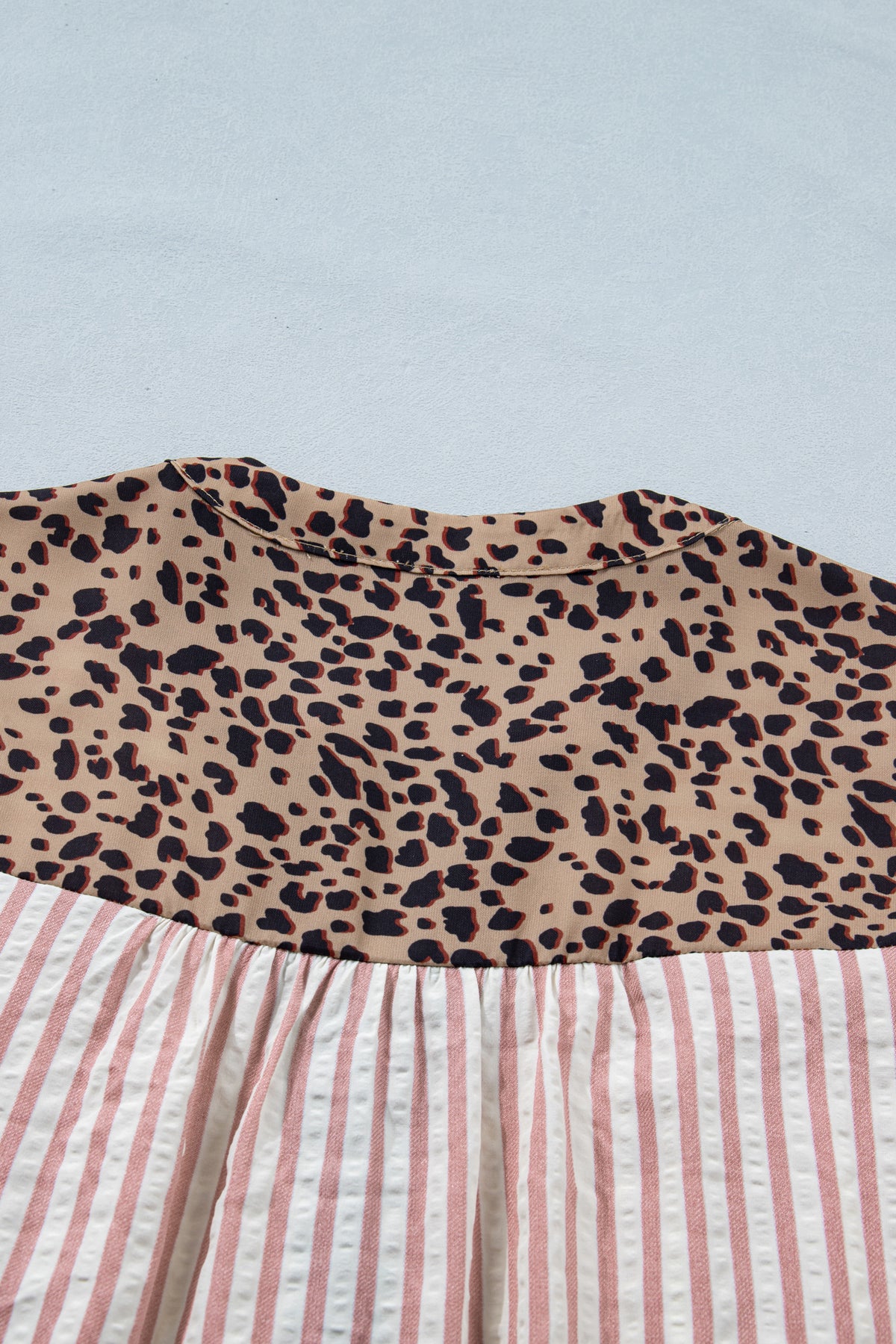 Blue Stripe Leopard Button Down Half Sleeve Shirt