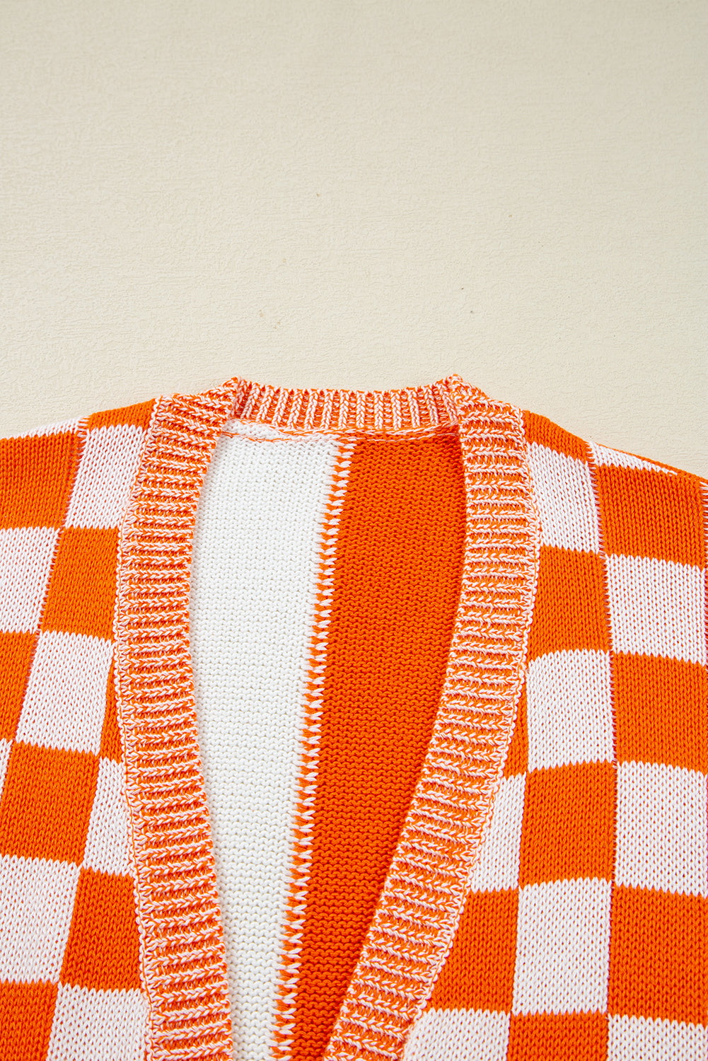 Checkered Open Front Drop Shoulder Cardigan
