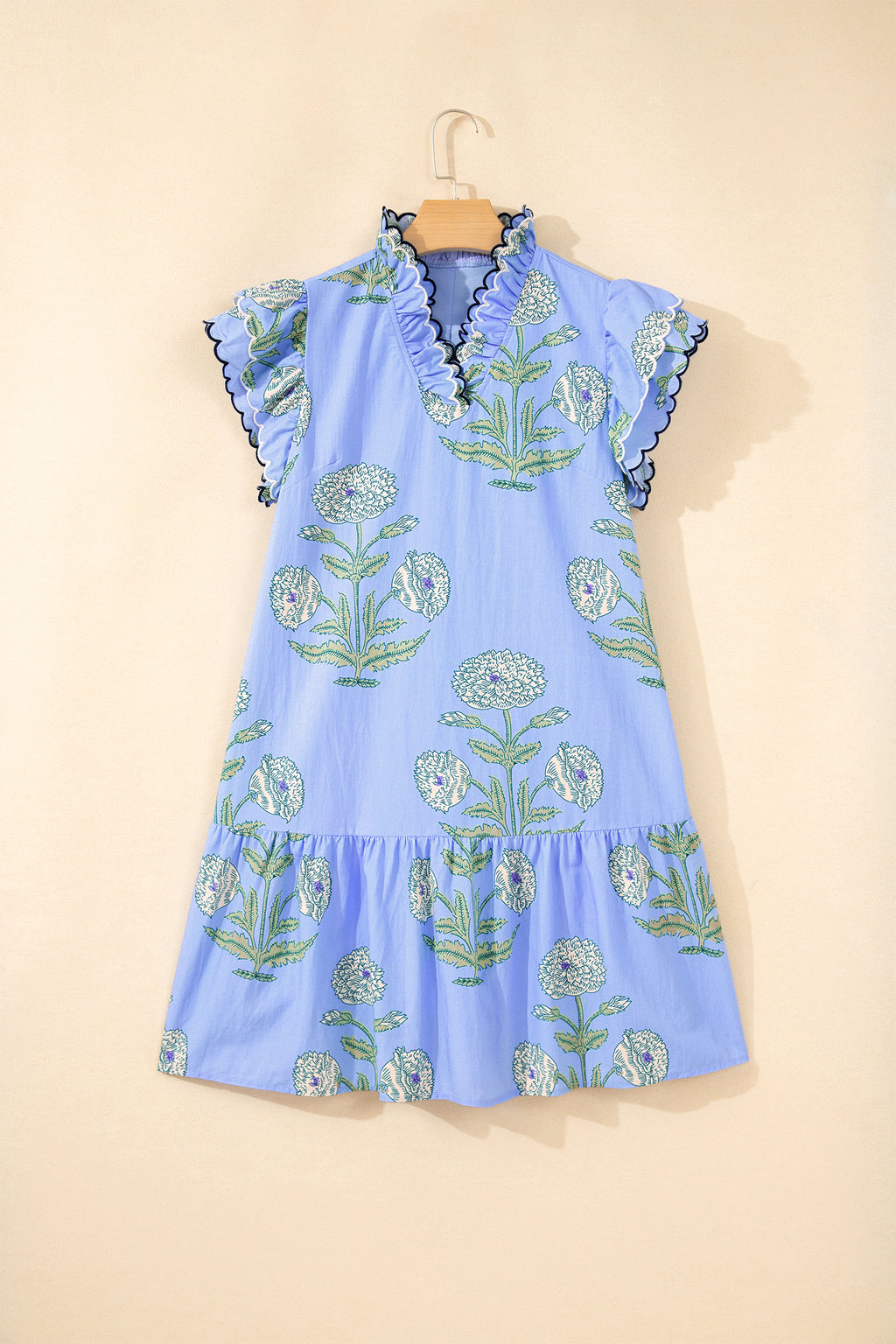 Floral Print Scalloped Embroidery Dress