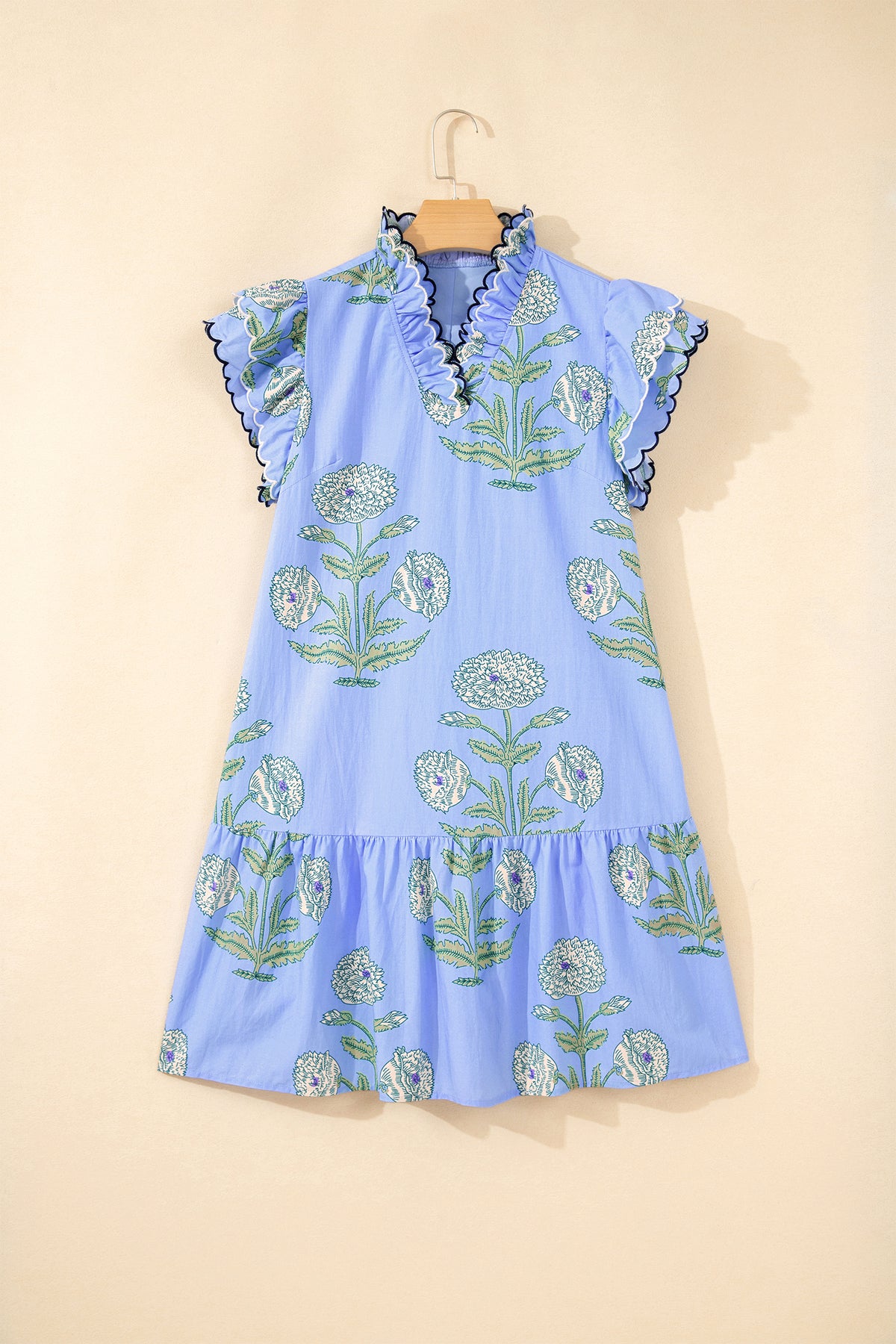 Floral Print Scalloped Embroidery Dress