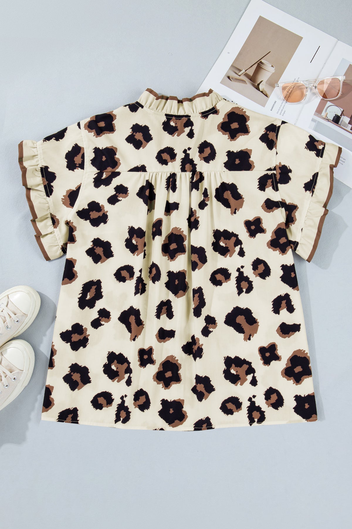 Khaki Plus Size Leopard Print Blouse
