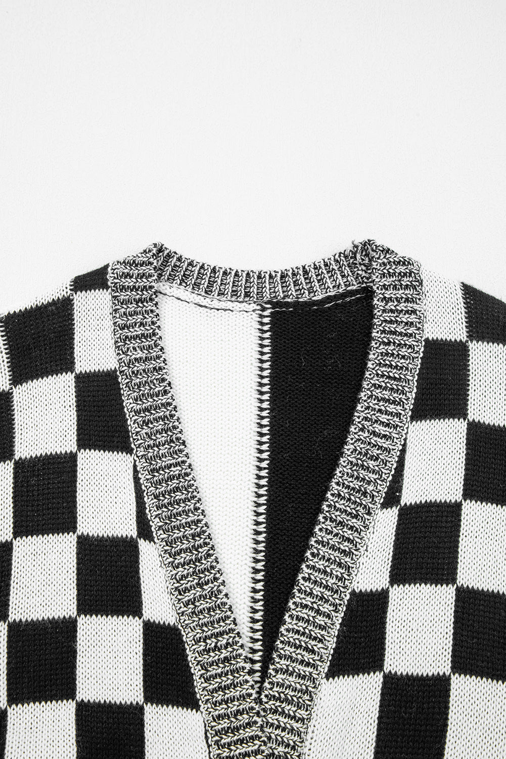 Checkered Open Front Drop Shoulder Cardigan