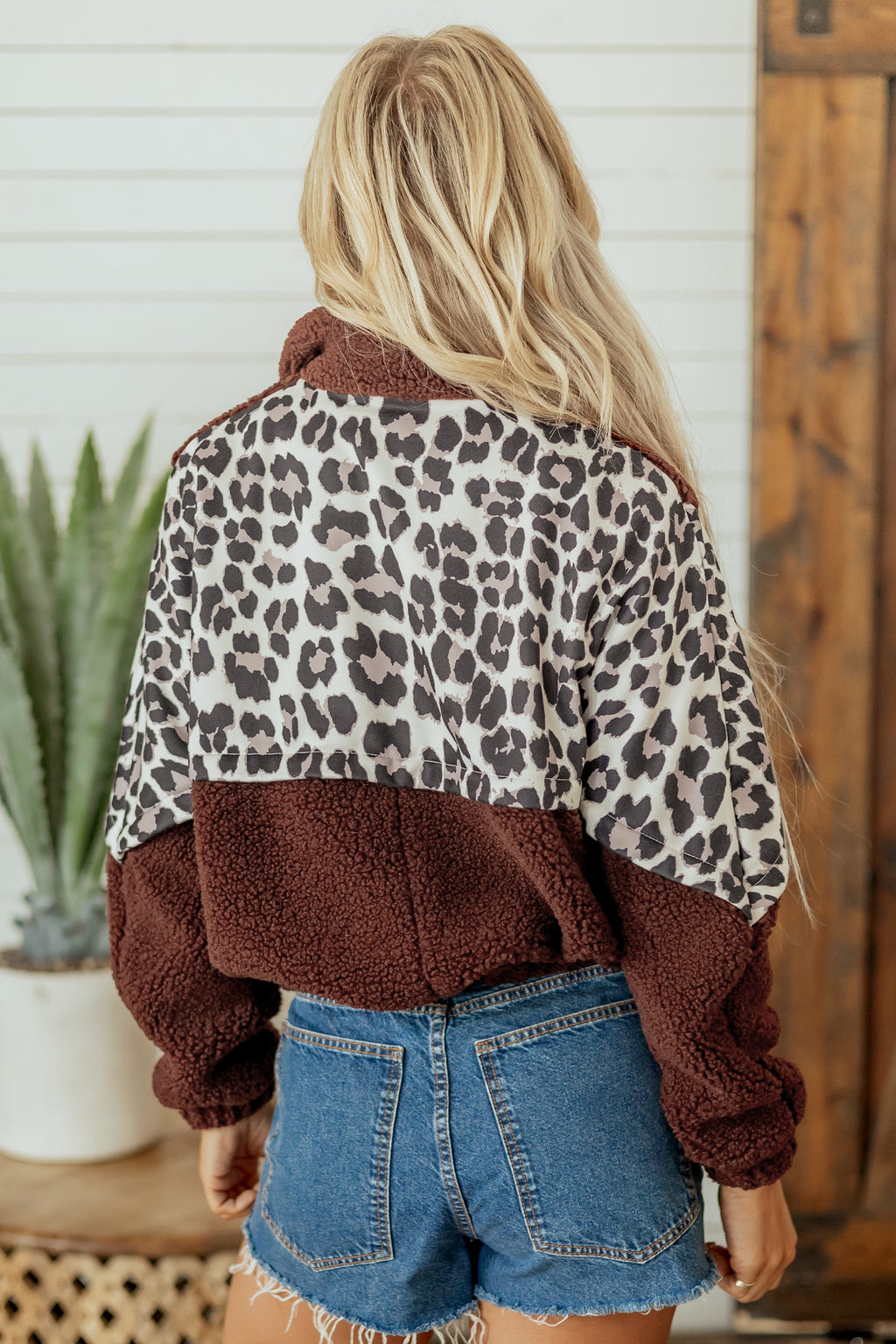 Coffee Leopard Western Style Zip-up Collar Jacket