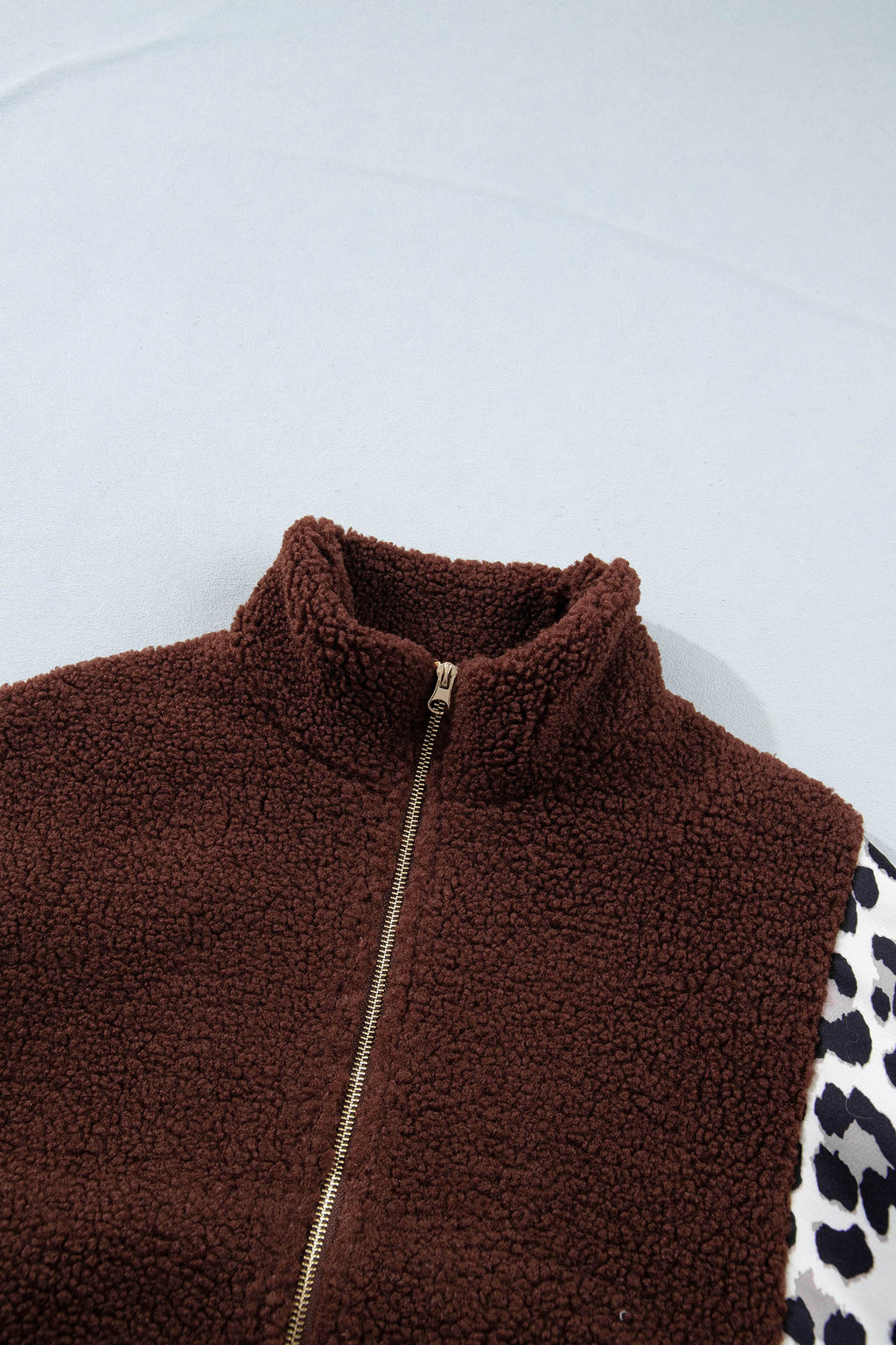 Coffee Leopard Western Style Zip-up Collar Jacket