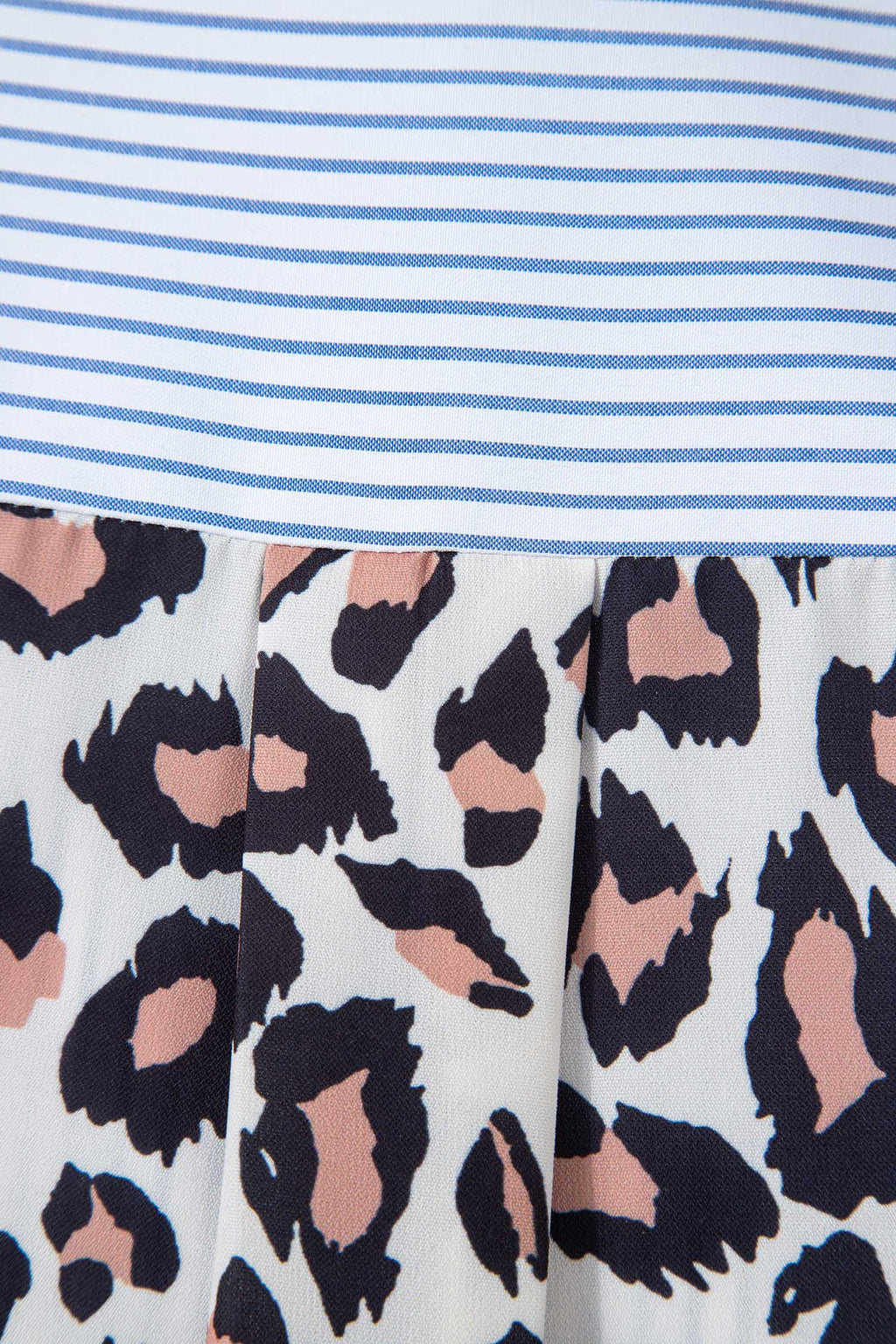 Sky Blue Stripe Leopard Patchwork Shirt