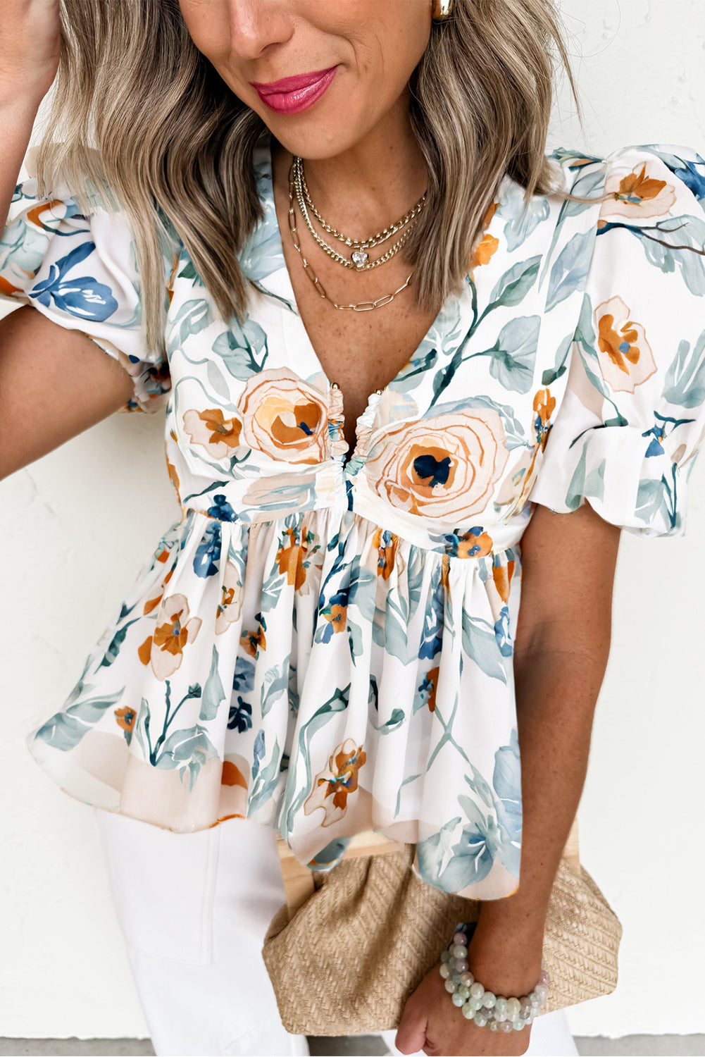 White Floral Print Blouse