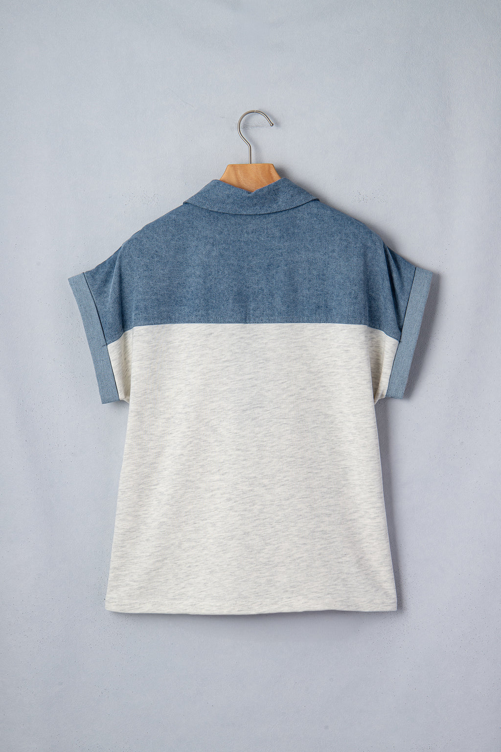 Denim Polo Collar Short Sleeve Top