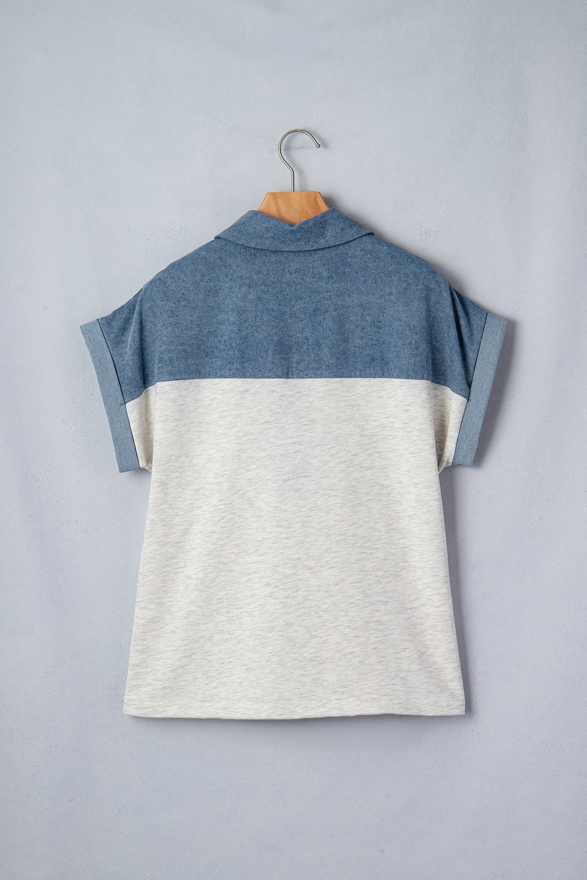 Denim Polo Collar Short Sleeve Top
