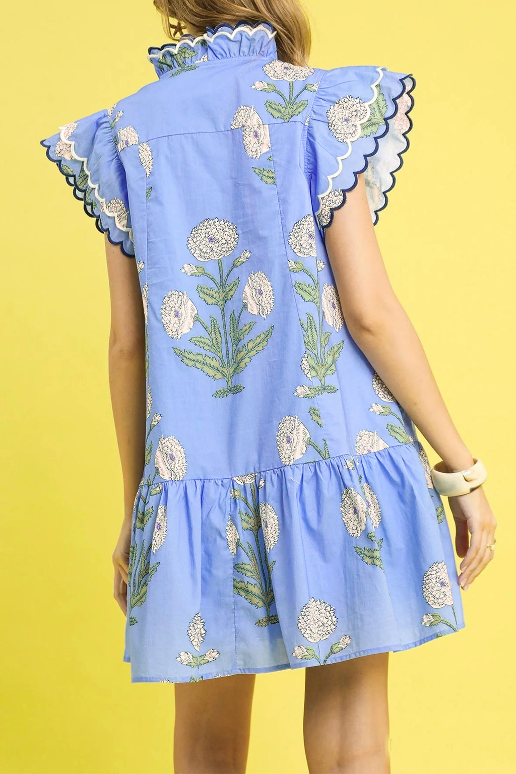 Floral Print Scalloped Embroidery Dress