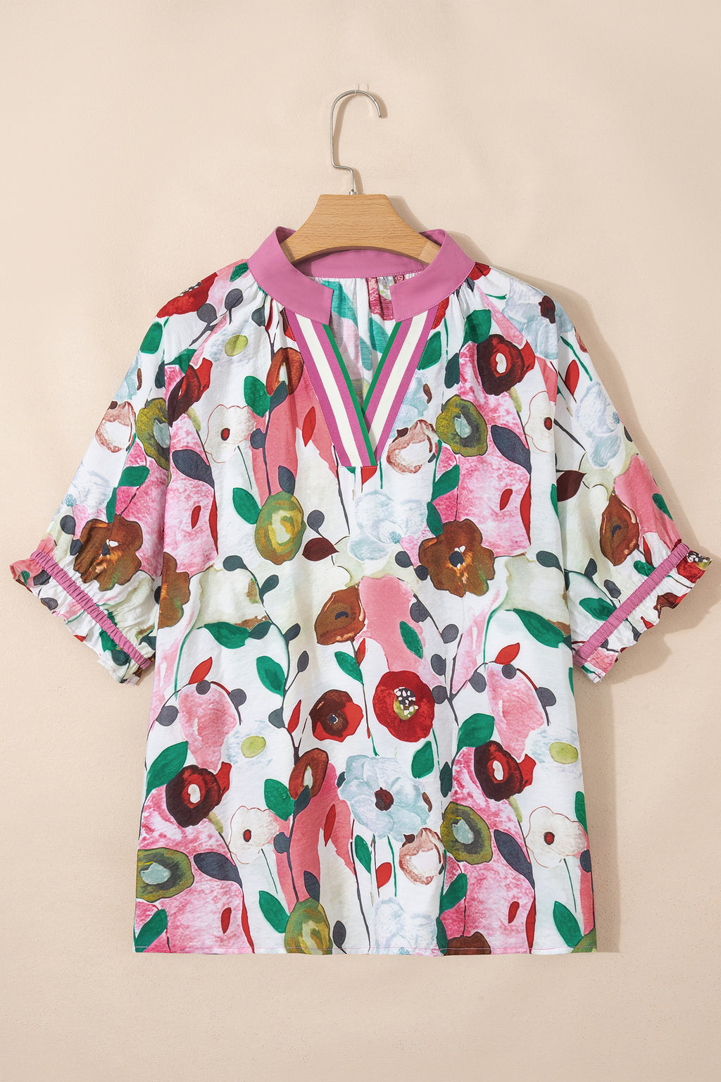 Plus Size Pink Floral Blouse
