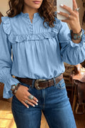 Western Ruffle Long Sleeve  Blouse