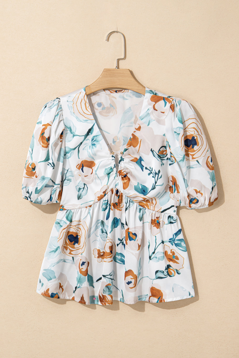 White Floral Print Blouse
