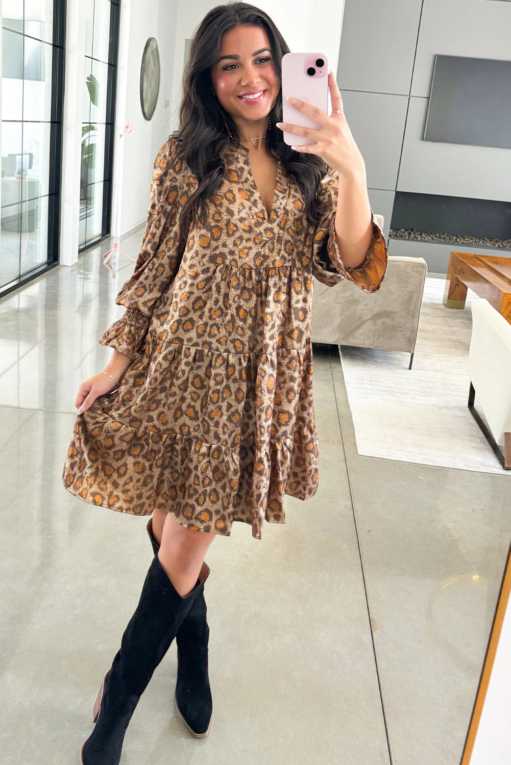 Khaki Leopard Print Dress