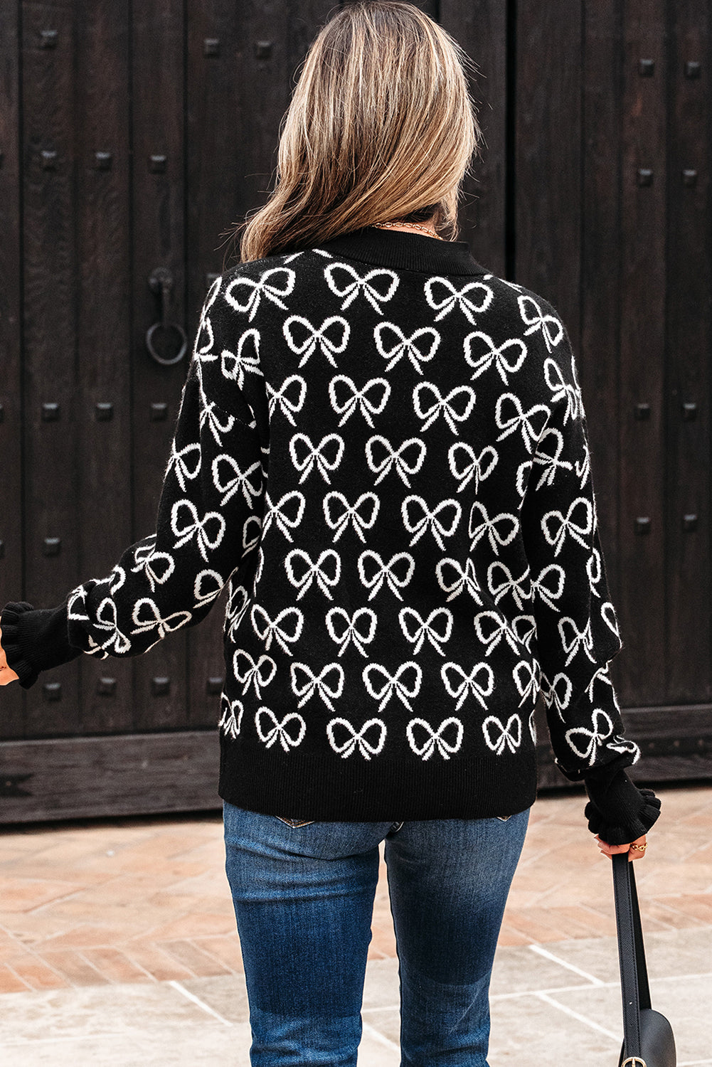 Black Cute Bow Pattern Sweater