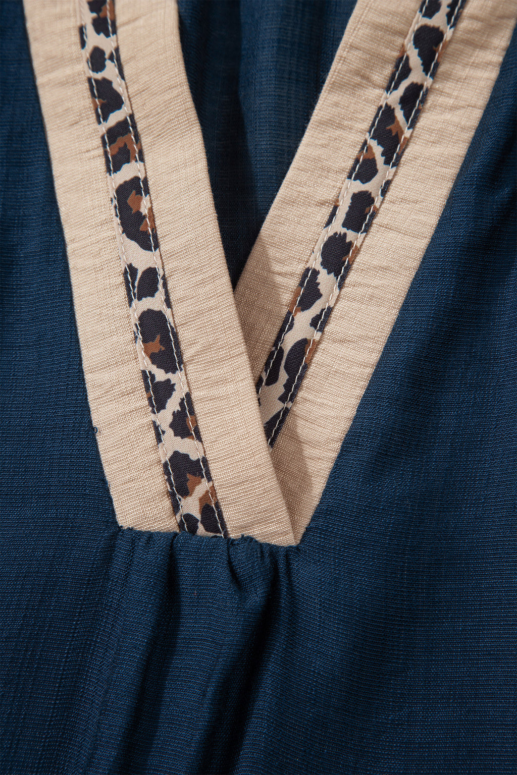 Plus Size Navy Blue Leopard Patchwork Blouse
