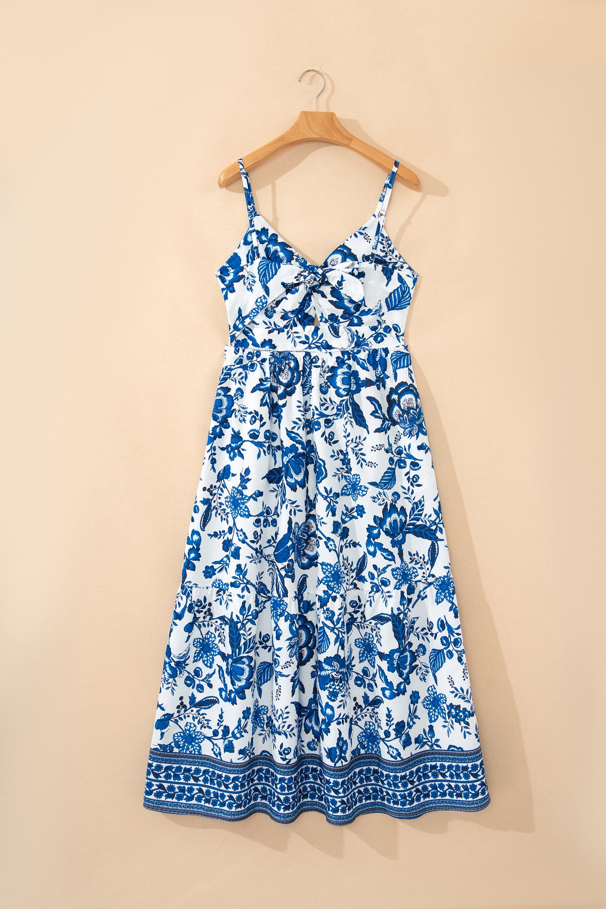 Sky Blue Spaghetti Straps Backless Floral Maxi Dress