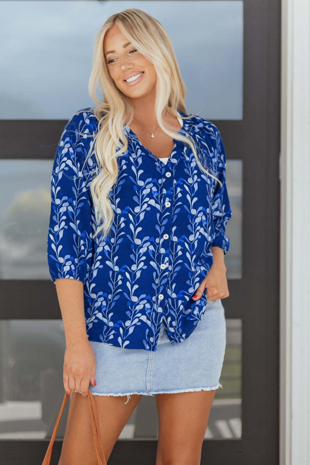 Blue Botanical Print Blouse