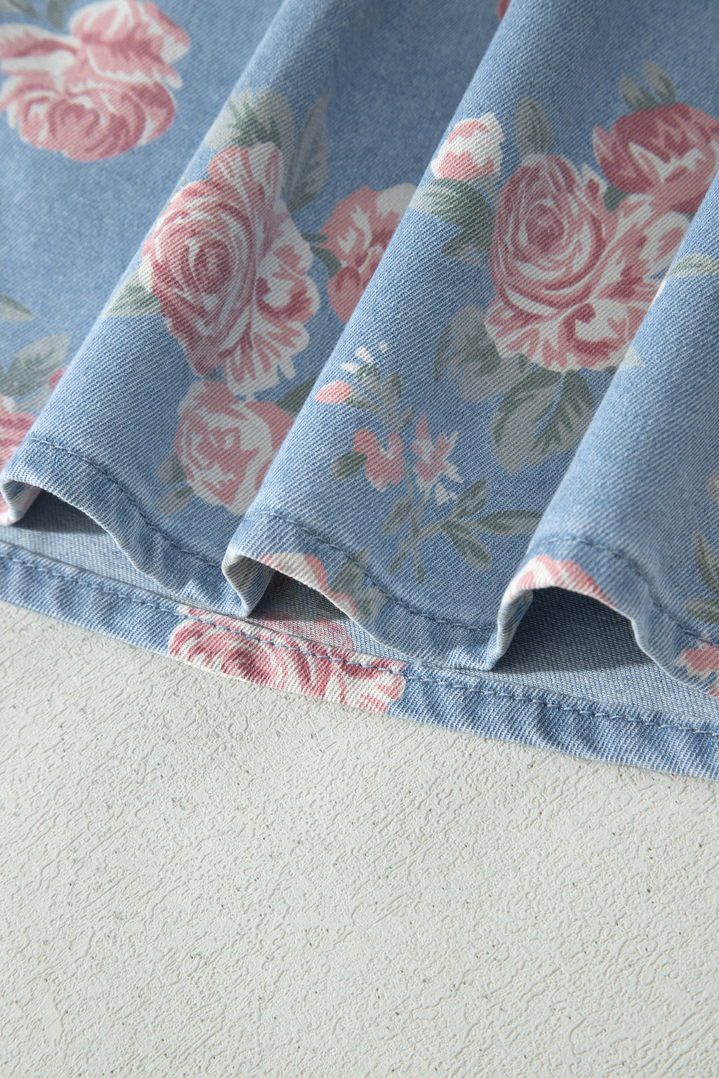 Sky Blue Floral Denim Loose Shorts 2pcs Set